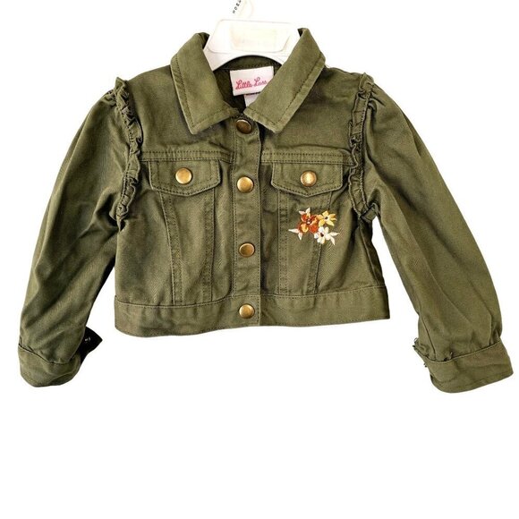 Little Lass Toddler Green Denim Jacket Girls 24Mo Ruffled Long Slv Embroidered - Picture 8 of 10